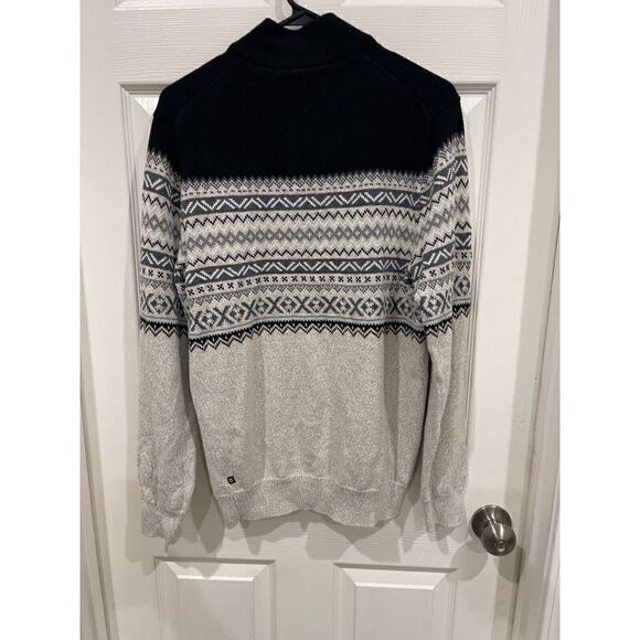 Chaps Sweater Men's Medium Beige Over & Black 3 Button Mock Neck Oatmeal Twist - Picture 2 of 8